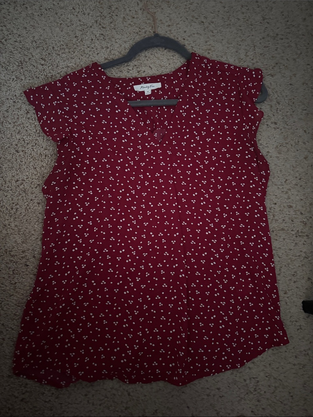 a new day Maroon Red Floral Short-Sleeve V-Neck Blouse